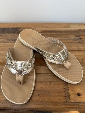 Sperry Metallic Gold Braided Thong Sandals for Women